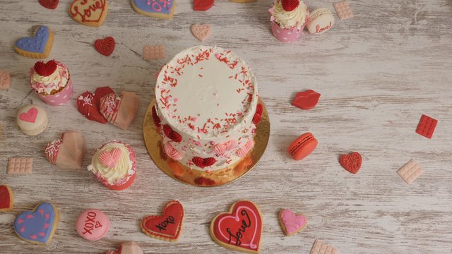Valentine's Day cakes on a table