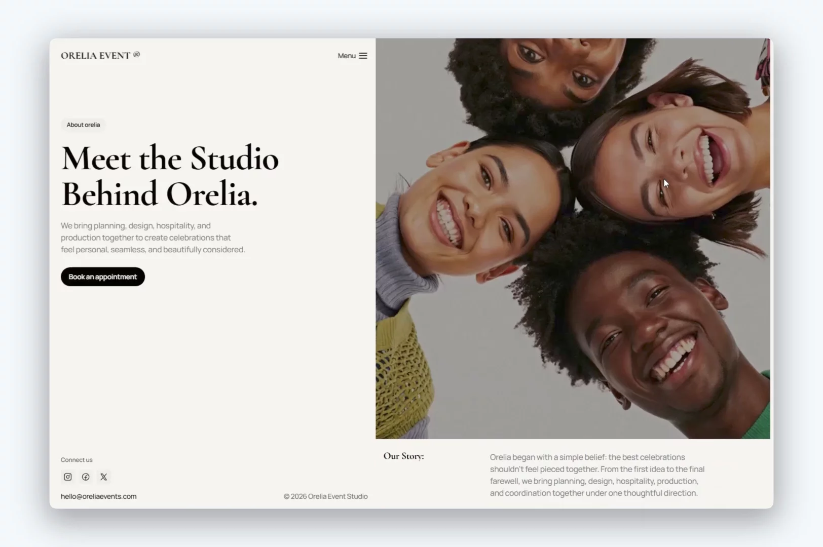 Meet Orelia Event @Framer template.For Event Planning &amp; Production Studio.FREE for a limited time!