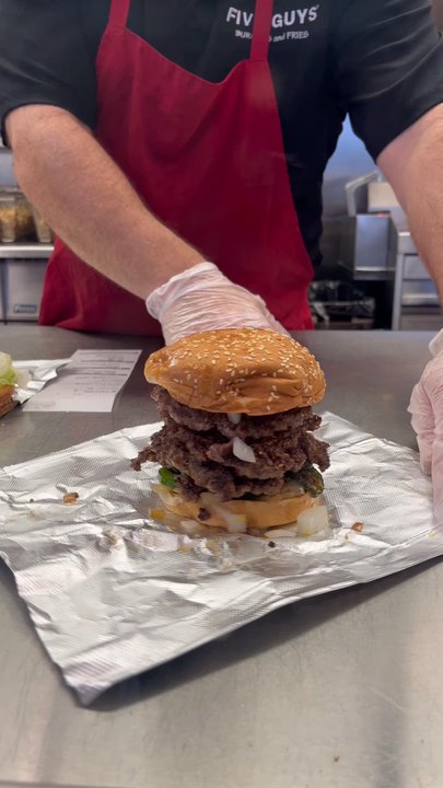 Five Guys - Quadruple patty, burger with onions and jalapeños - Burgers Near Me - Port Charlotte, Florida