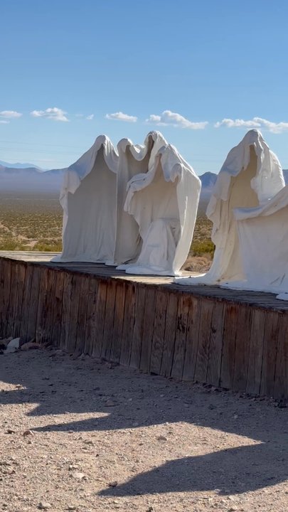 Rhyolite Ghost Town - 08.30.24 The sculptures are a life-size, ghostly interpretation of the Last Supper painting by Leonardo Da Vinci - Landmarks & Historical Buildings Near Me - Beatty, Nevada