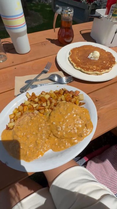 Feed Cafe - fresh, melt in your mouth goodness! It was worth the stop. The B&G - savory. sourdough pancake reminded me of home cooking! - Breakfast & Brunch Near Me - Bozeman, Montana