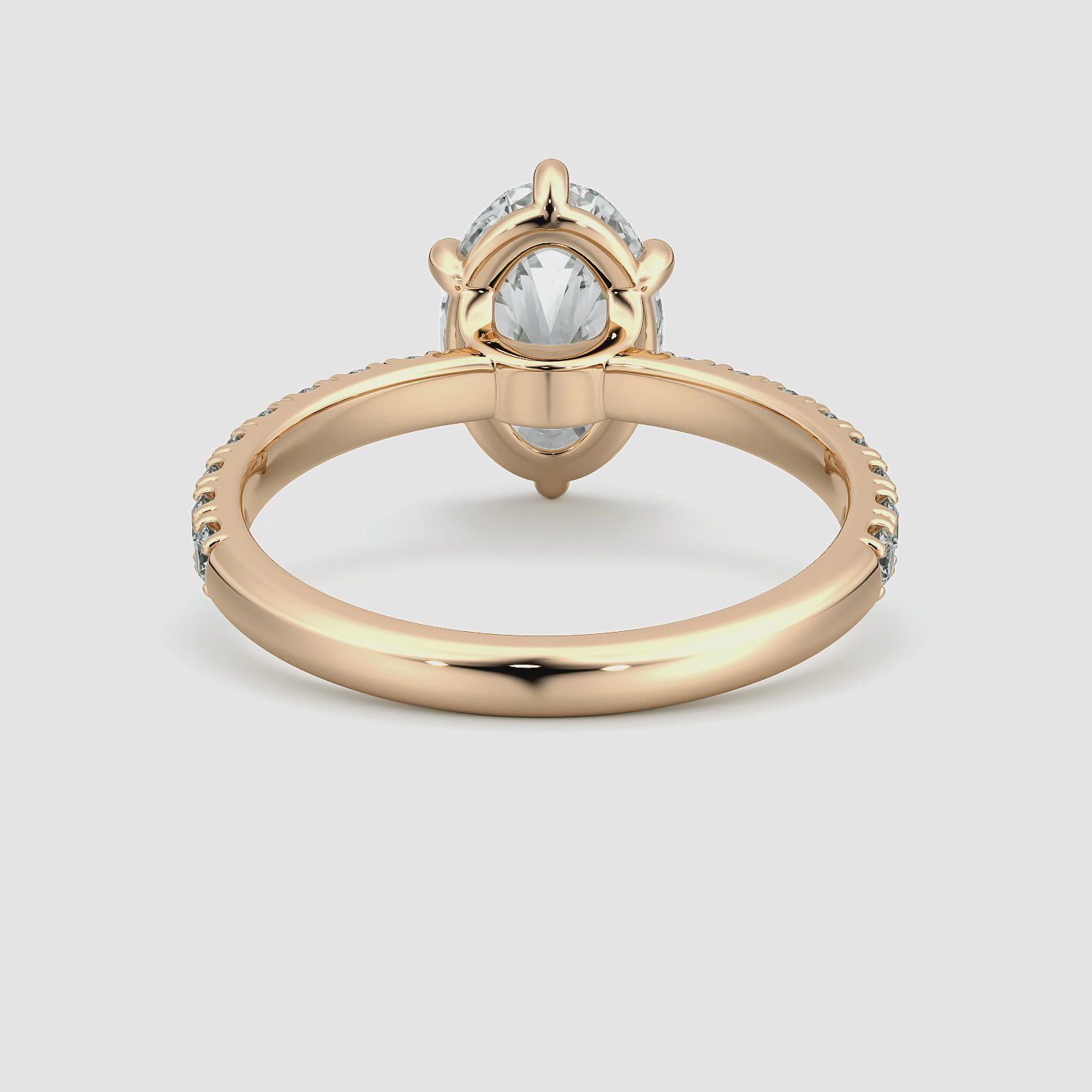 The Signature 6 Prong | Oval | 14k | Rose Gold | bandAccent: Pavé | bandWidth: large | hiddenHalo: no | diamondOrientation: vertical | caratWeight: other
