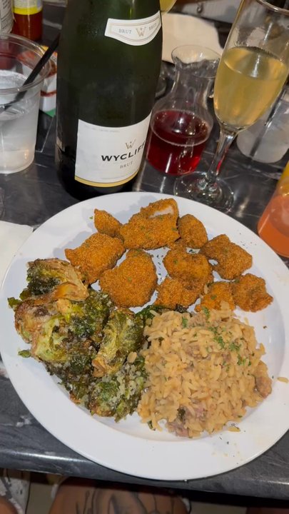 Roasted Midtown - catfish Catfish Bites, Spicy Sausage Rice, Garlic Parmesan Brussels Sprouts - Breakfast & Brunch Near Me - Nashville, Tennessee