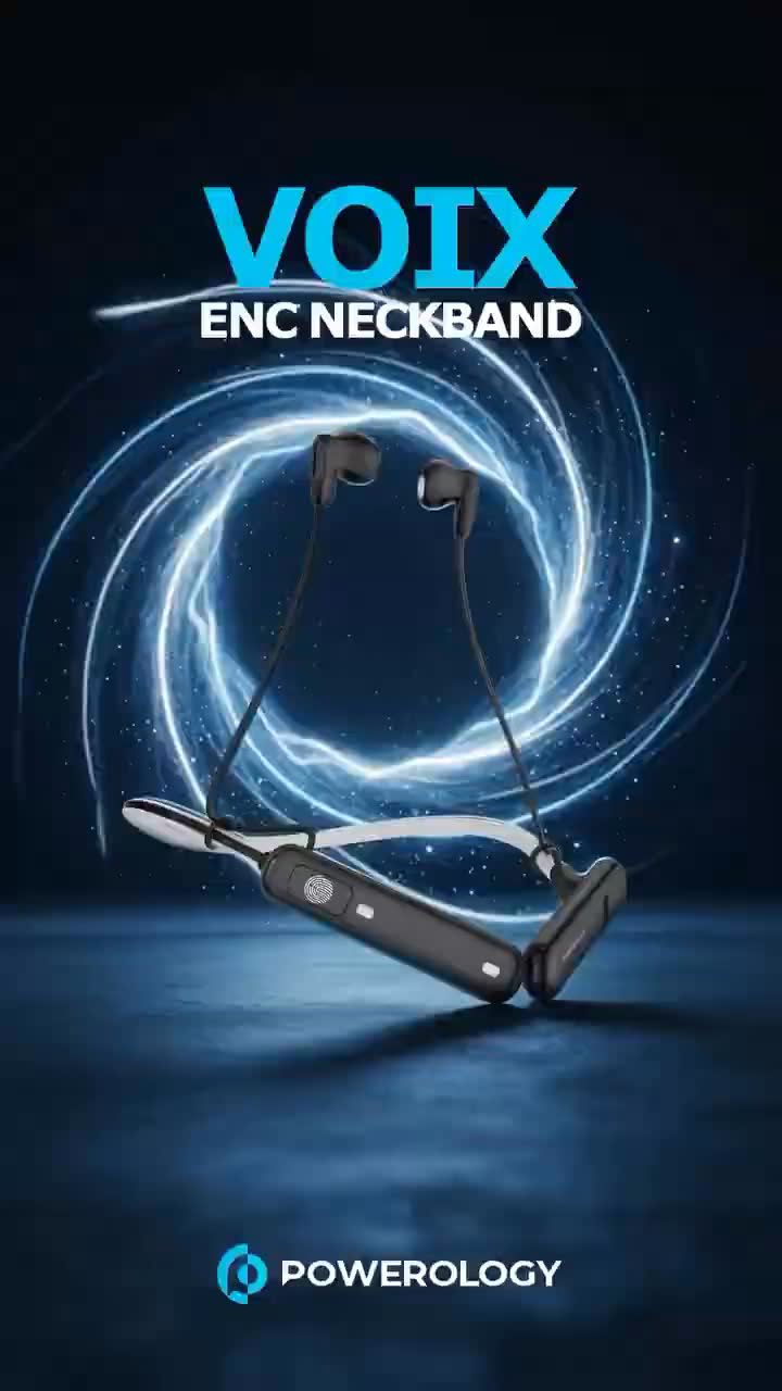 The Powerology Voix ENC Neckband wireless earphones.