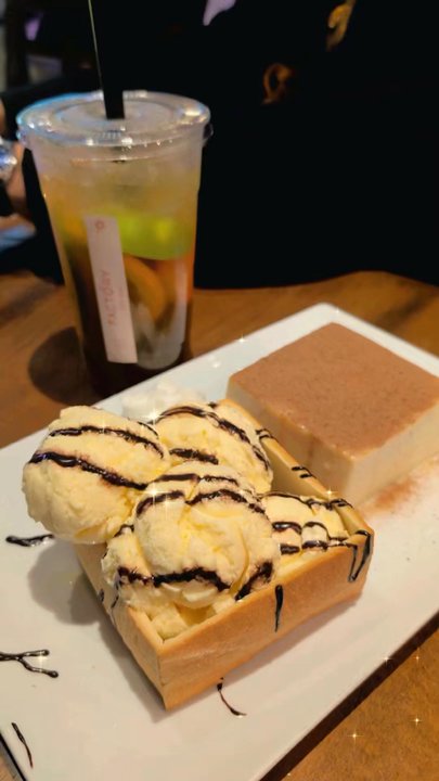 Factory Tea Bar-Westminster - FTB Condensed Milk with Milo Toast + 4 Scoops Ice Cream and Supreme Tropical Tea - Coffee & Tea Near Me - Westminster, California
