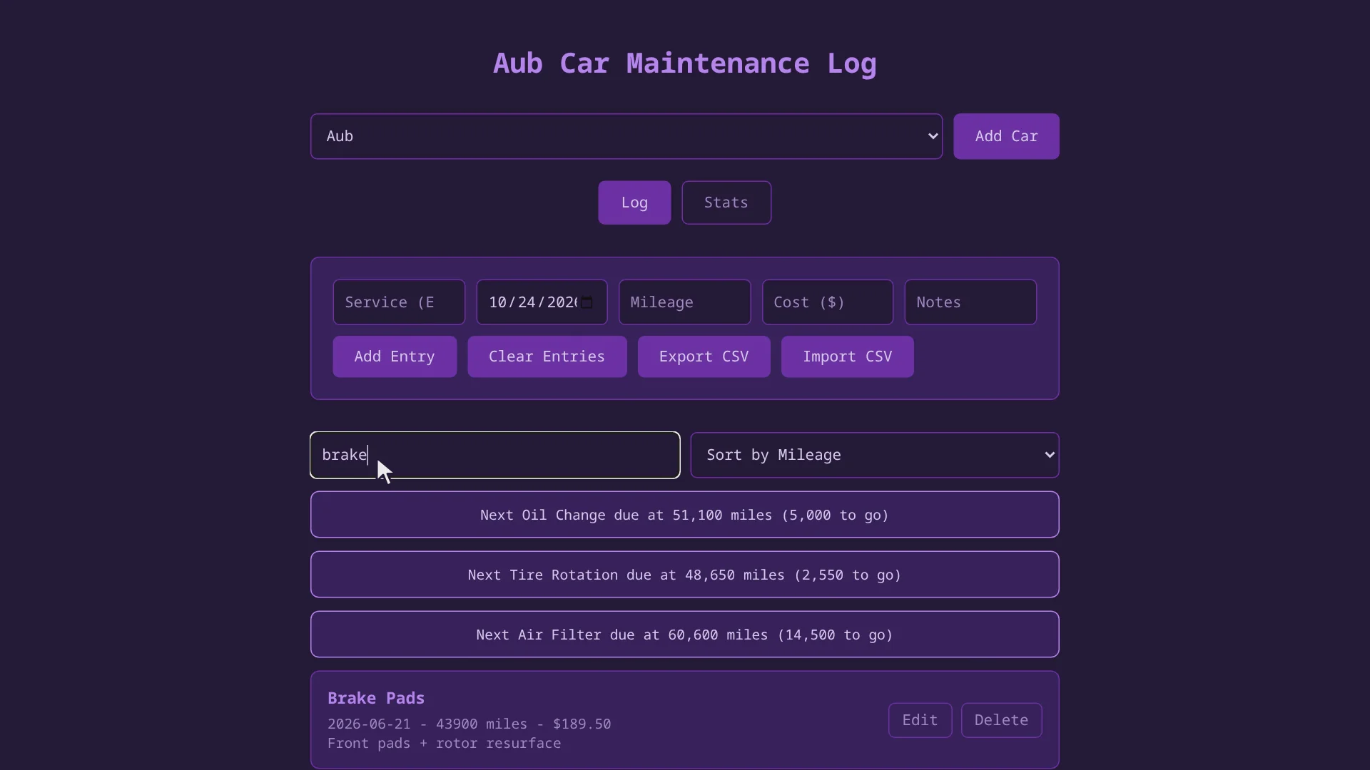 Aub Maintenance Log image 1