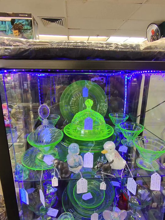 Rustic Roost - Uranium glass case - Antiques Near Me - Colorado Springs, Colorado