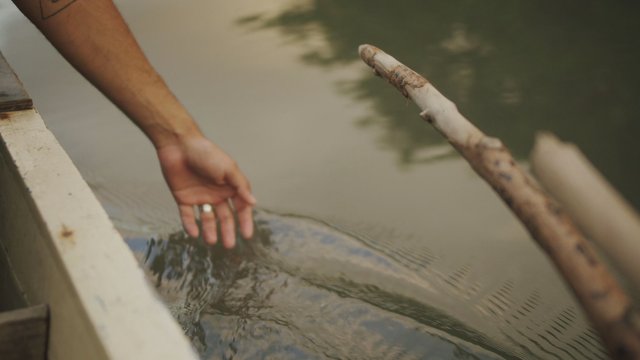 Hand touching the water