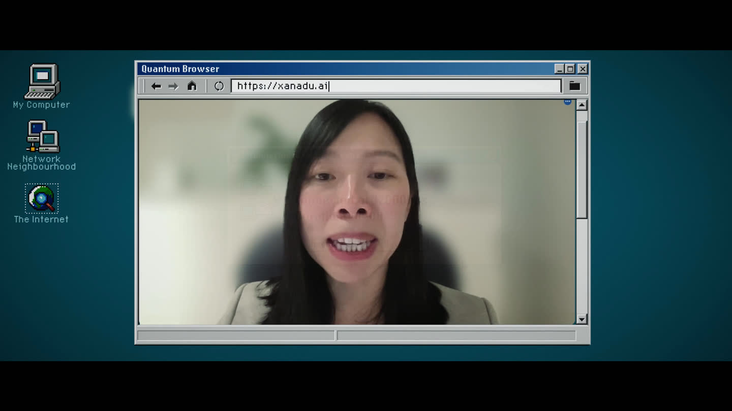 Film still: a remote interview presented inside a retro computer interface