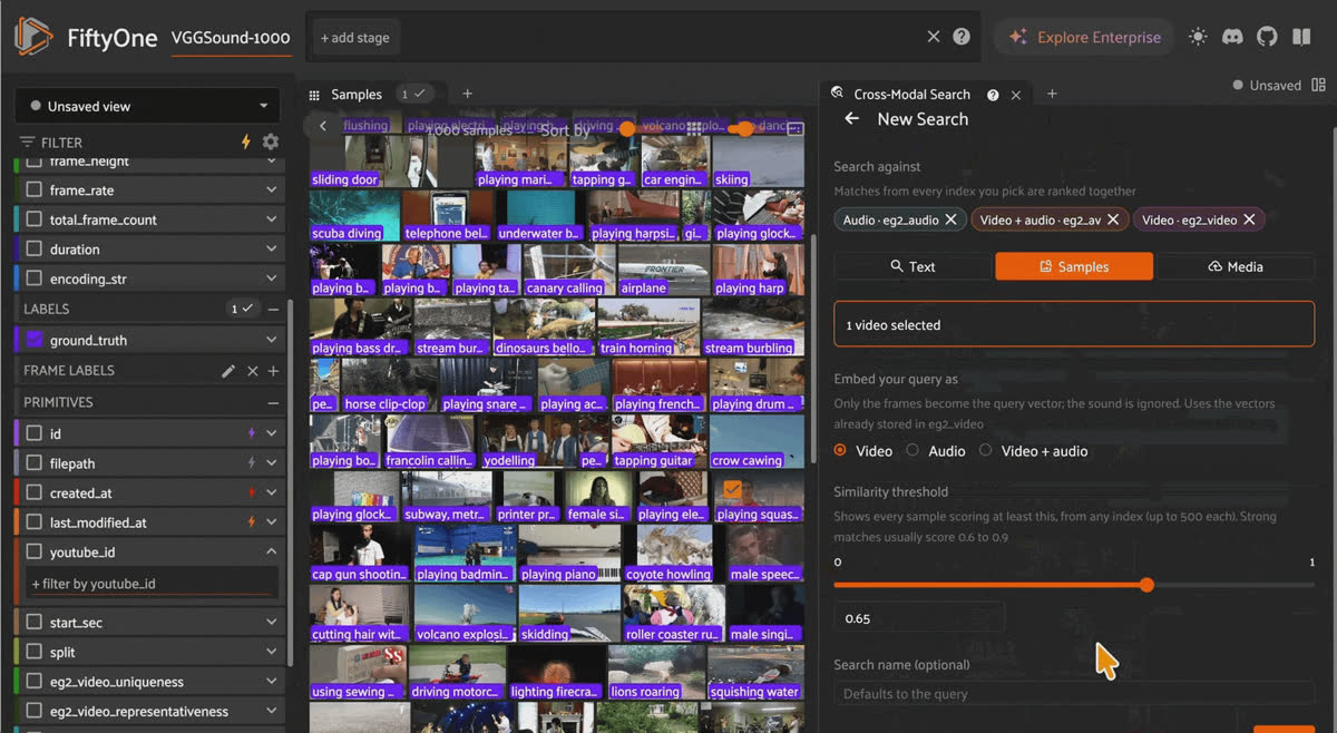 Searching with selected samples, which the panel averages into one query.
