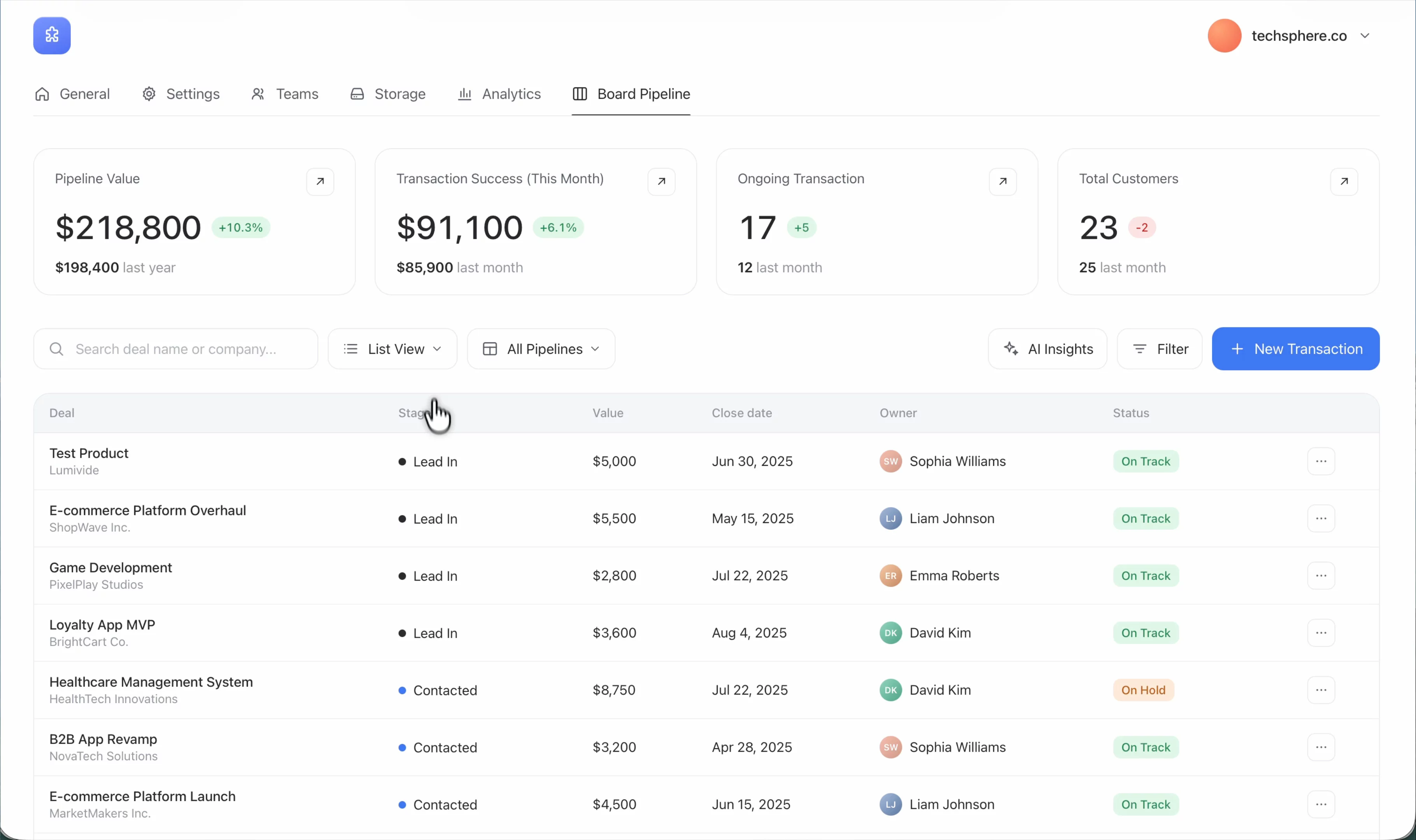 Pipeline Dashboard Interaction