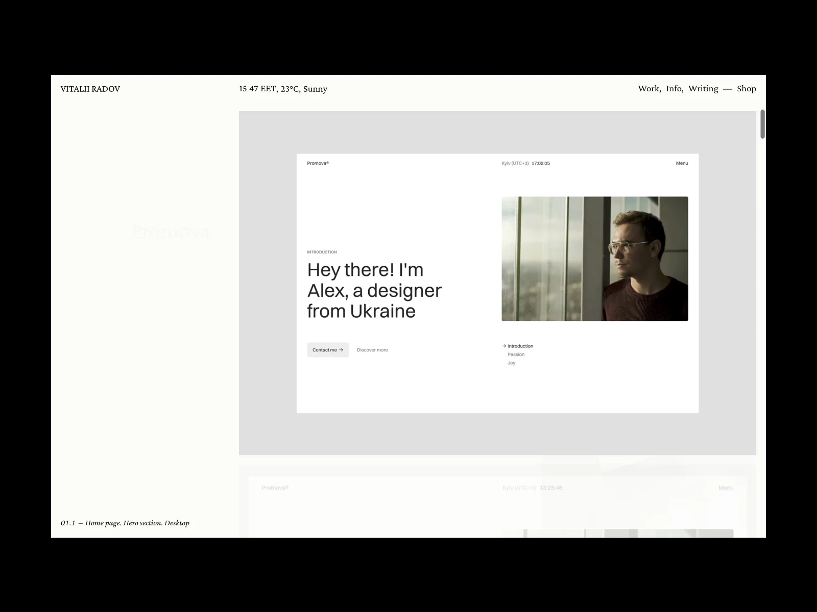 Project page. The page focuses on the visual elements: images and videos with brief description. https://www.vitaliiradov.com/work/promova