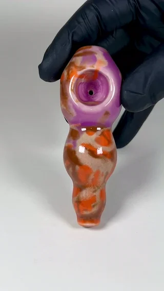 Preview pic of Bulbous Pipe - 4.25 Inches - Ceramic - Purple, Orange and Brown - FREE SHIPPING!