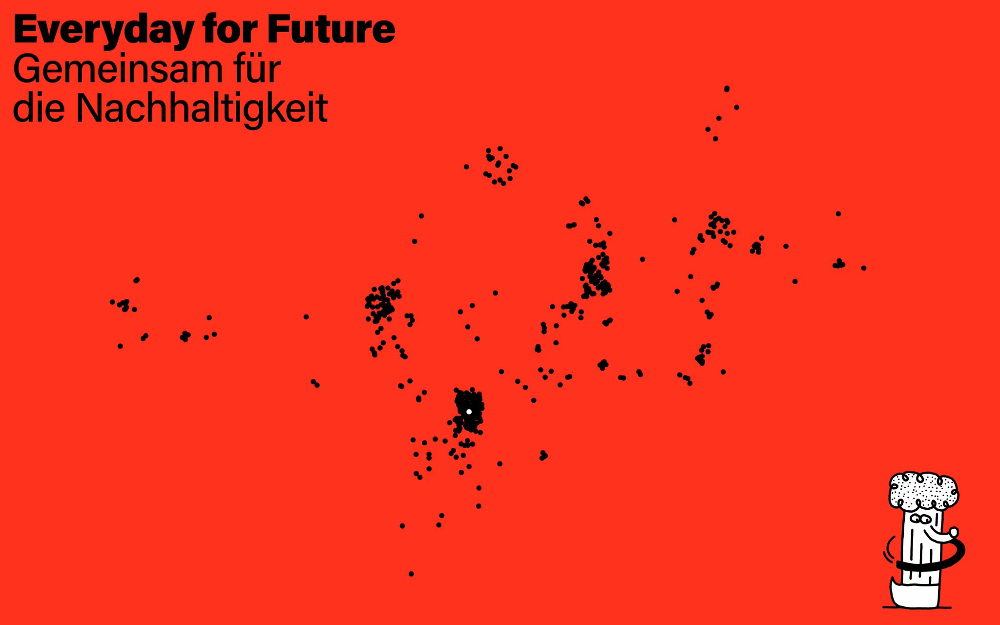 Screenshot from the Everyday for Future presentation with black points on a red background forming the map of South Tyrol