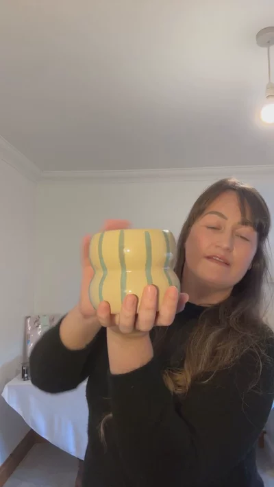M & S Striped Ceramic Candle Holder  image 1