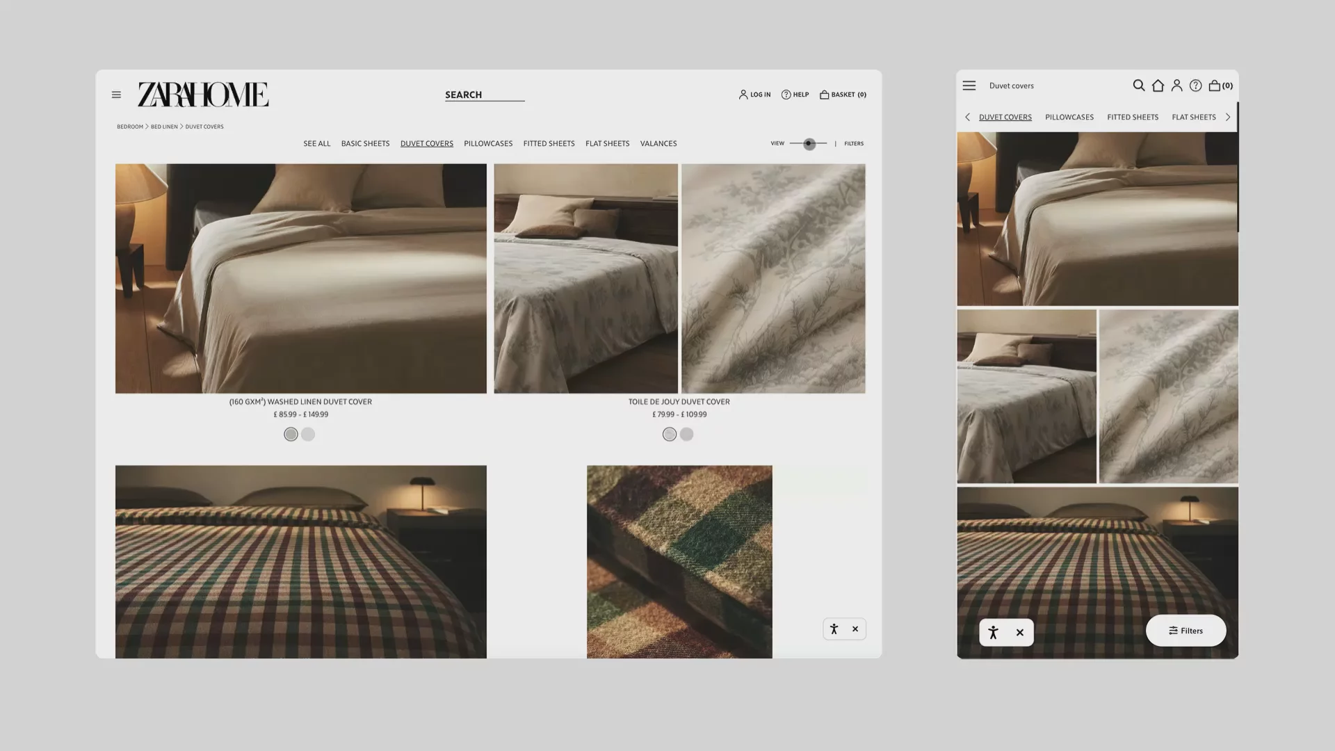 Showcase of the Zara Home Product Filters Section