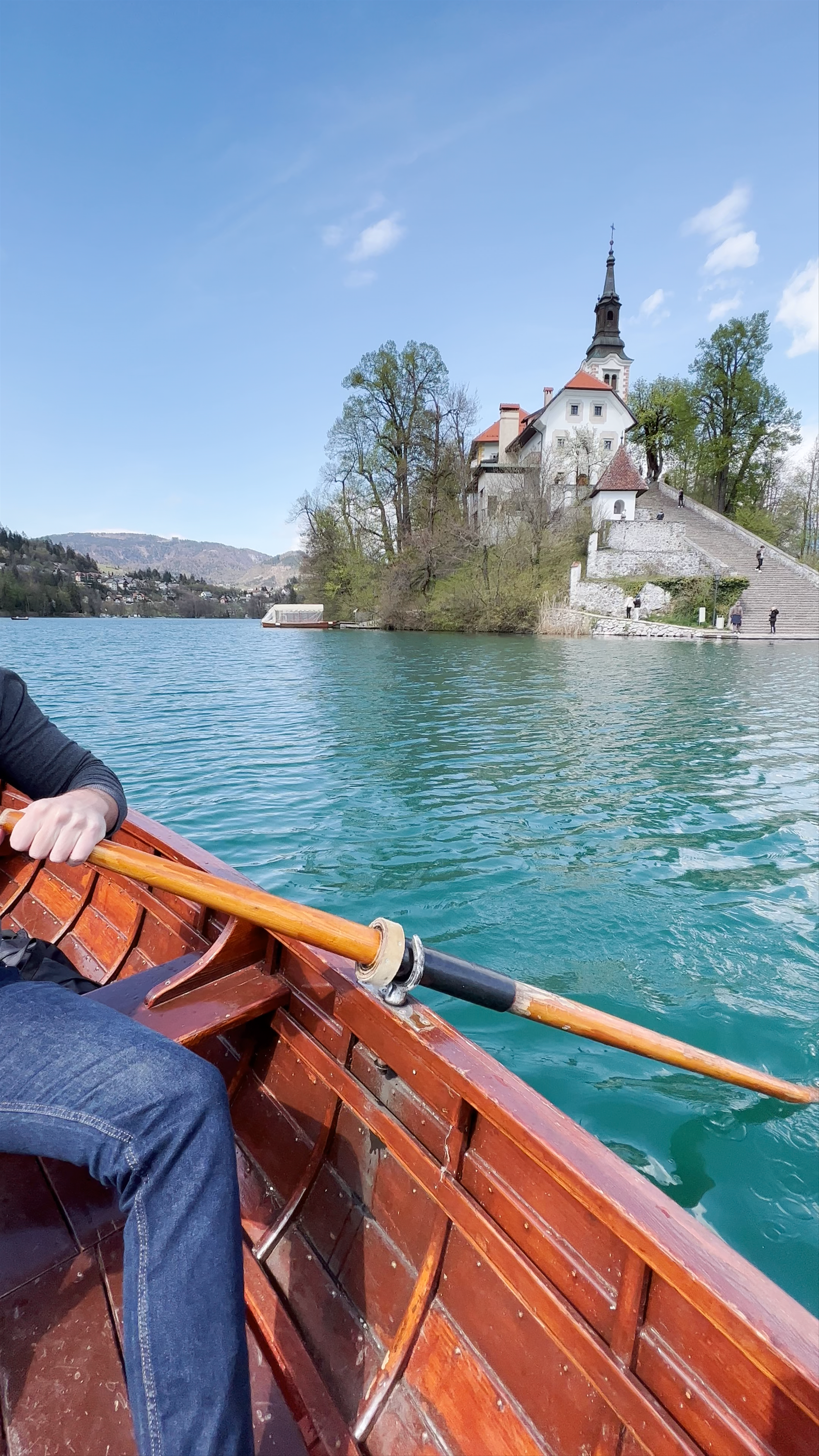 Rowing to the Assumption of Maria Church on Lake Bled, Slovenia