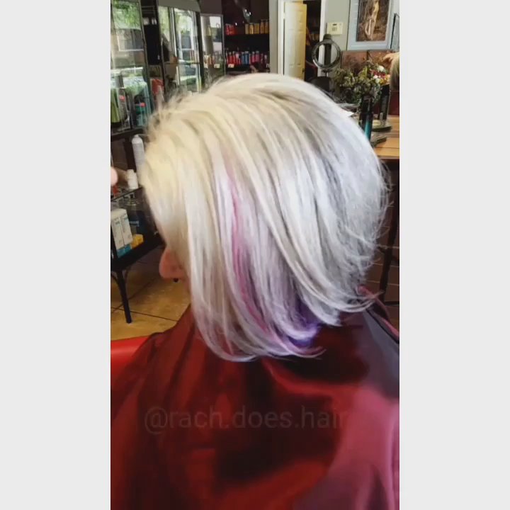 Back Bay Hair - Color fun for everyone. Hidden color panels on natural salt and pepper. Color cut and style by Rachel - Hair Stylists Near Me - Boca Raton, Florida