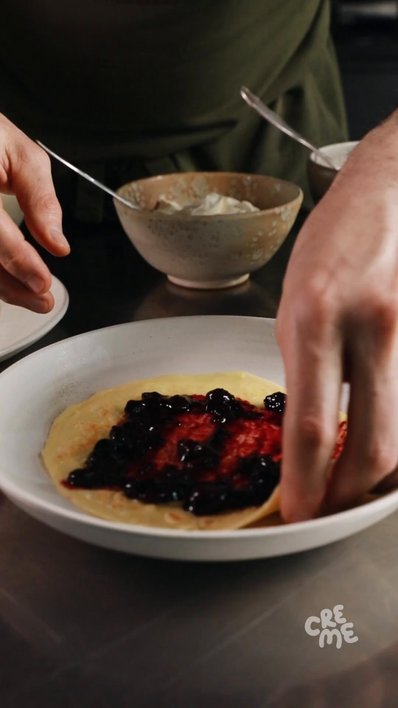 Fermented Pancakes with Jam, Yogurt & Granola