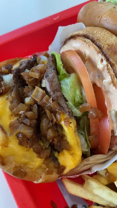 In-N-Out Burger - Double Double burgers w/ chopped caramelized onions & a side of animal fries - Burgers Near Me - Lancaster, California