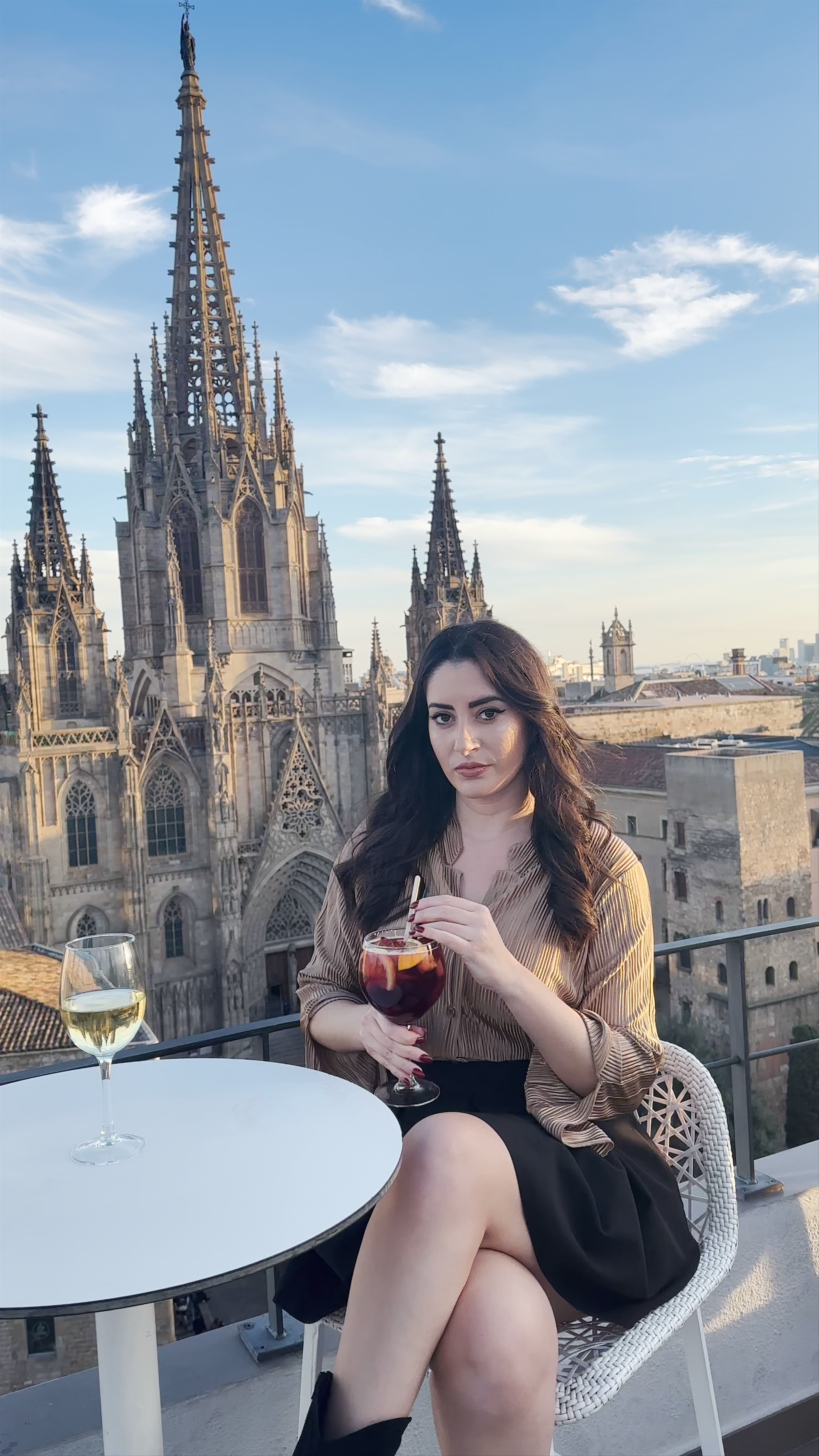 Sunset Rooftop Drinks with a View of Barcelona Cathedral