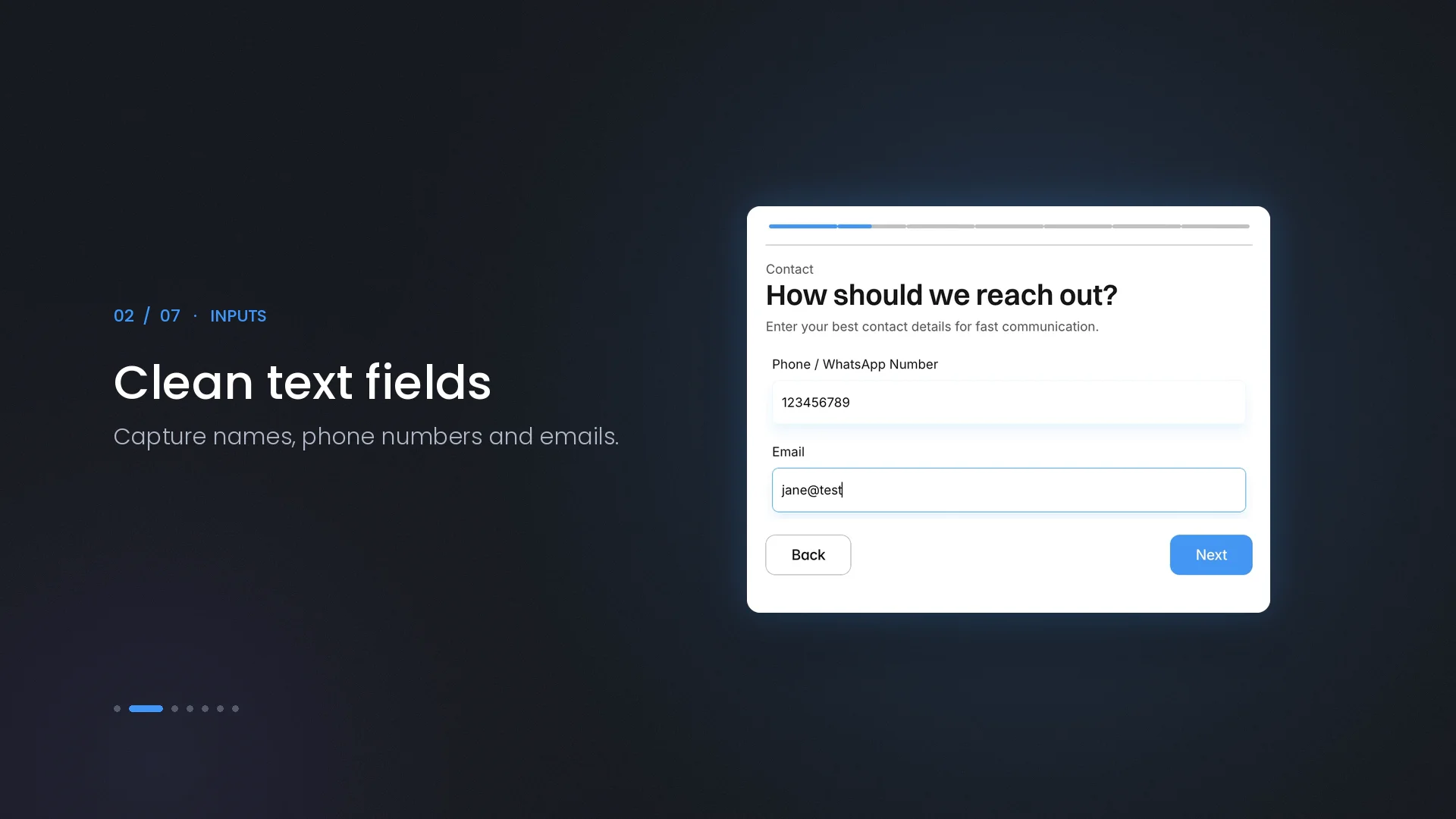 Multistep FormCreate clean, responsive multistep forms in Framer without building the interaction from scratch.Multistep Form helps you create structured form experiences for onboarding, applications, surveys, lead generation, and more.FeaturesSmooth step-by-step navigationProgress indicatorFully responsive layoutEasy to customizeDesktop and mobile readyNo code requiredSimply add the component, customize your content and styles, and make it your own.
