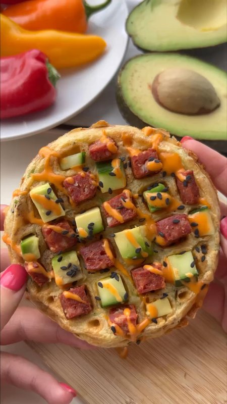 Potato Waffle with Chorizo and Avocado