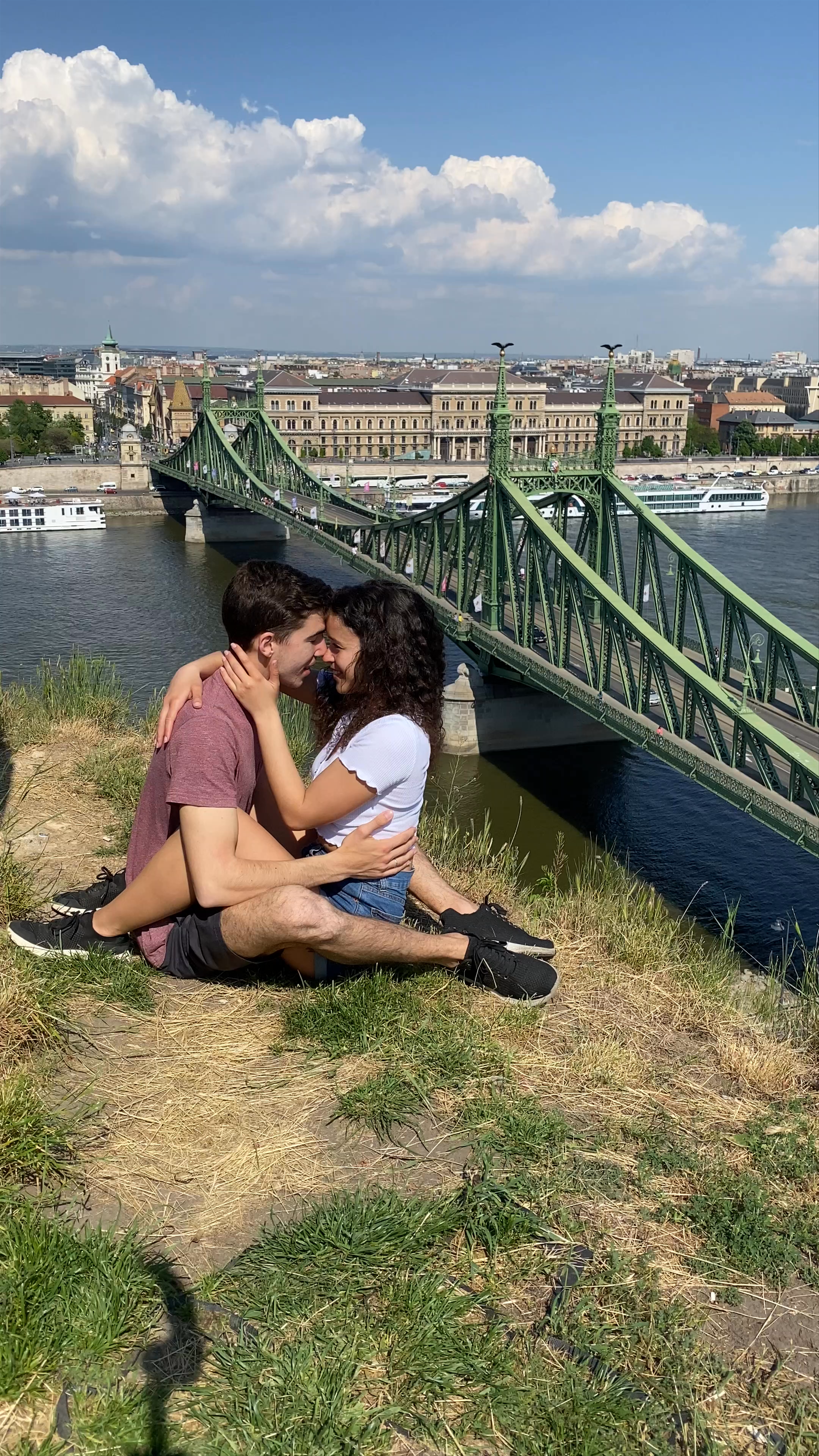 Romantic Moment Overlooking Liberty Bridge in Budapest