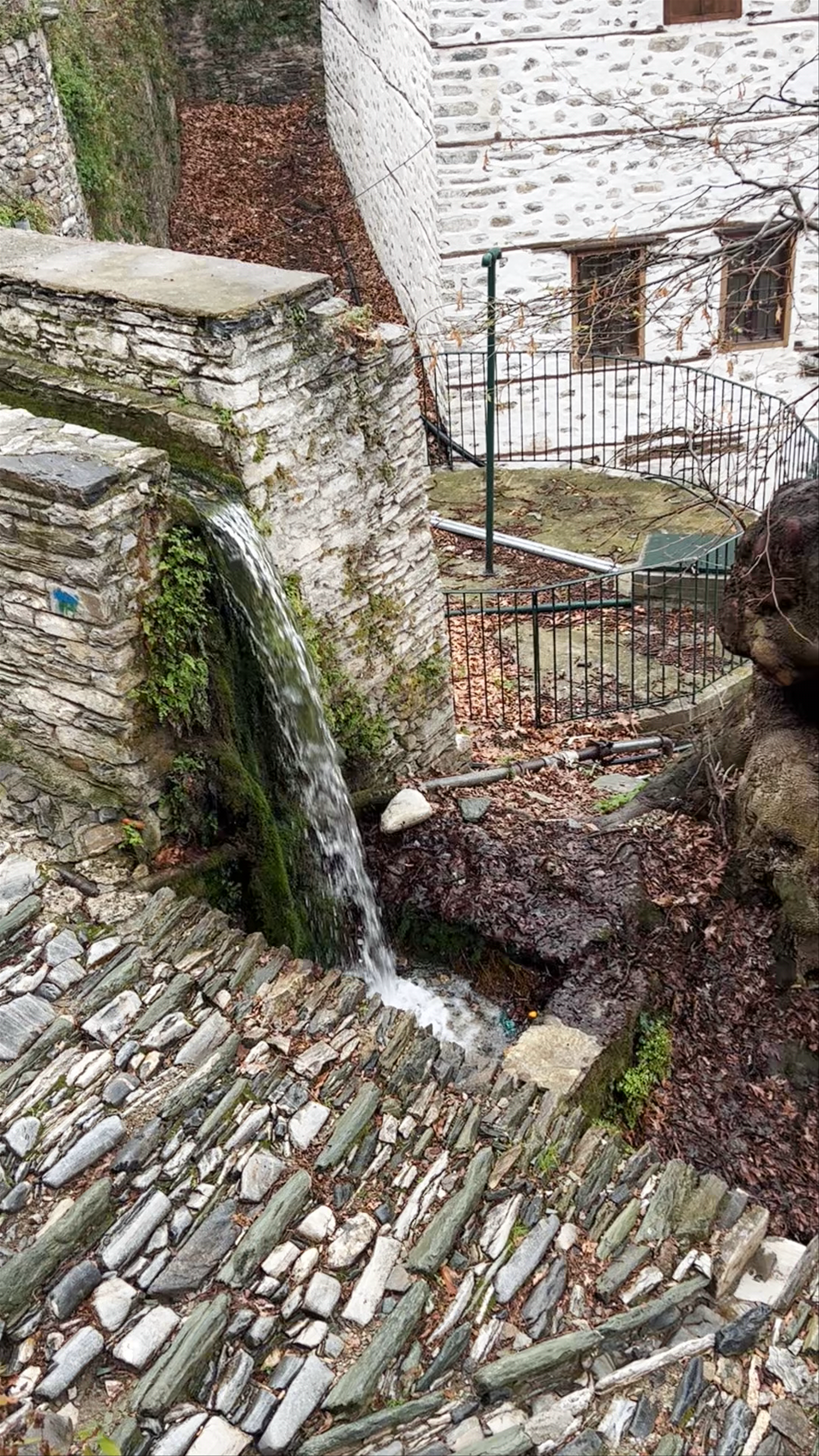 Winter Serenity in Makrinitsa: Stone Waterfalls and Timeless Village Charm