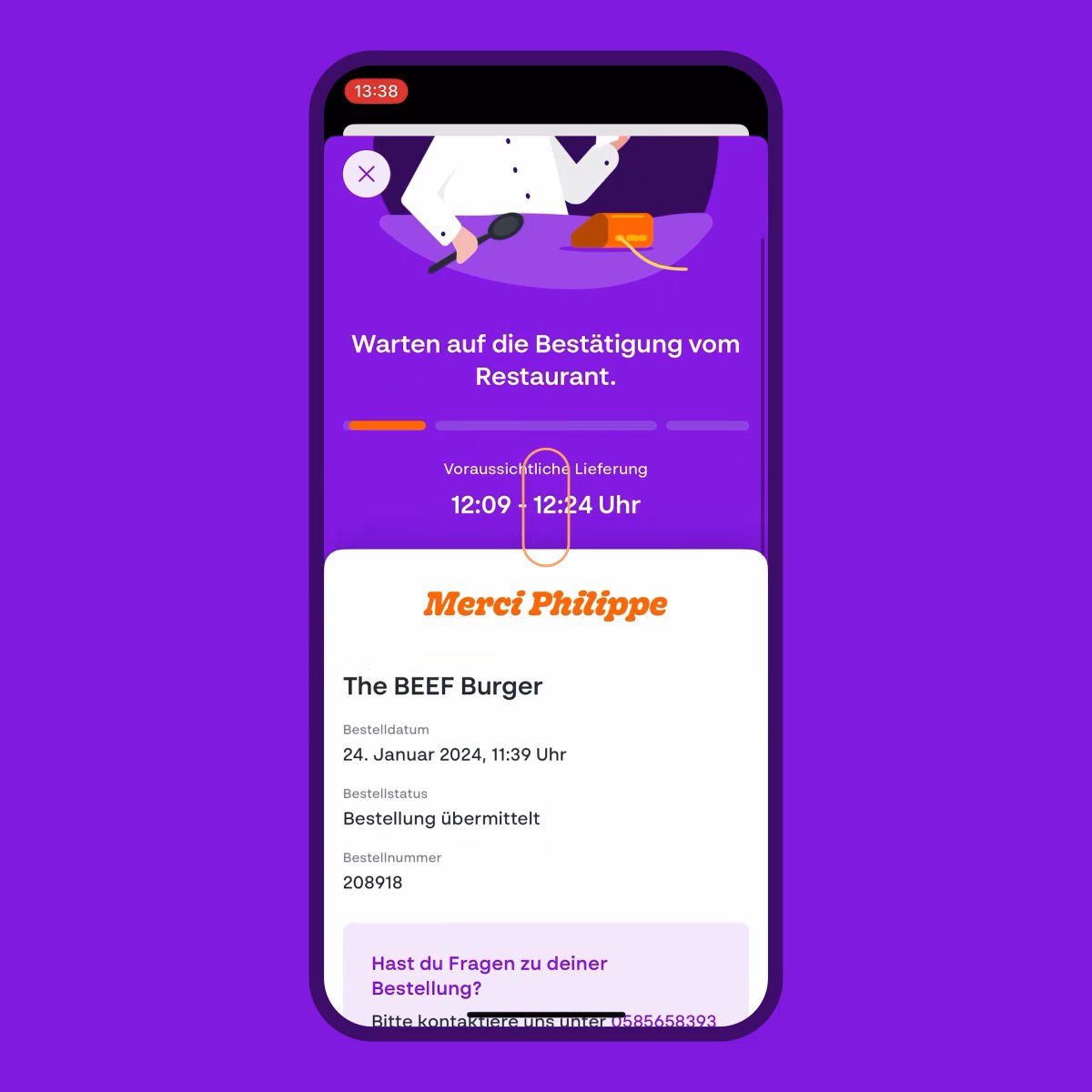 FoodNow App order confirmation.