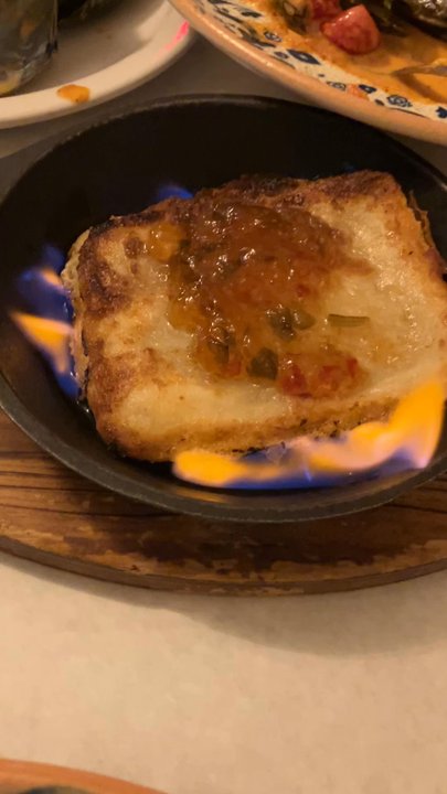 Turquoise Restaurant - Flaming Saganaki Cheese - Turkish Near Me - Chicago, Illinois