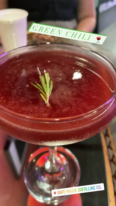 Safe House Distilling - The summer heat seasonal special -ft blueberry lavender vodka, Serrano peppers, lemon juice, Altria honey, topo Chico, roasted Rosemary - Bars Near Me - Albuquerque, New Mexico
