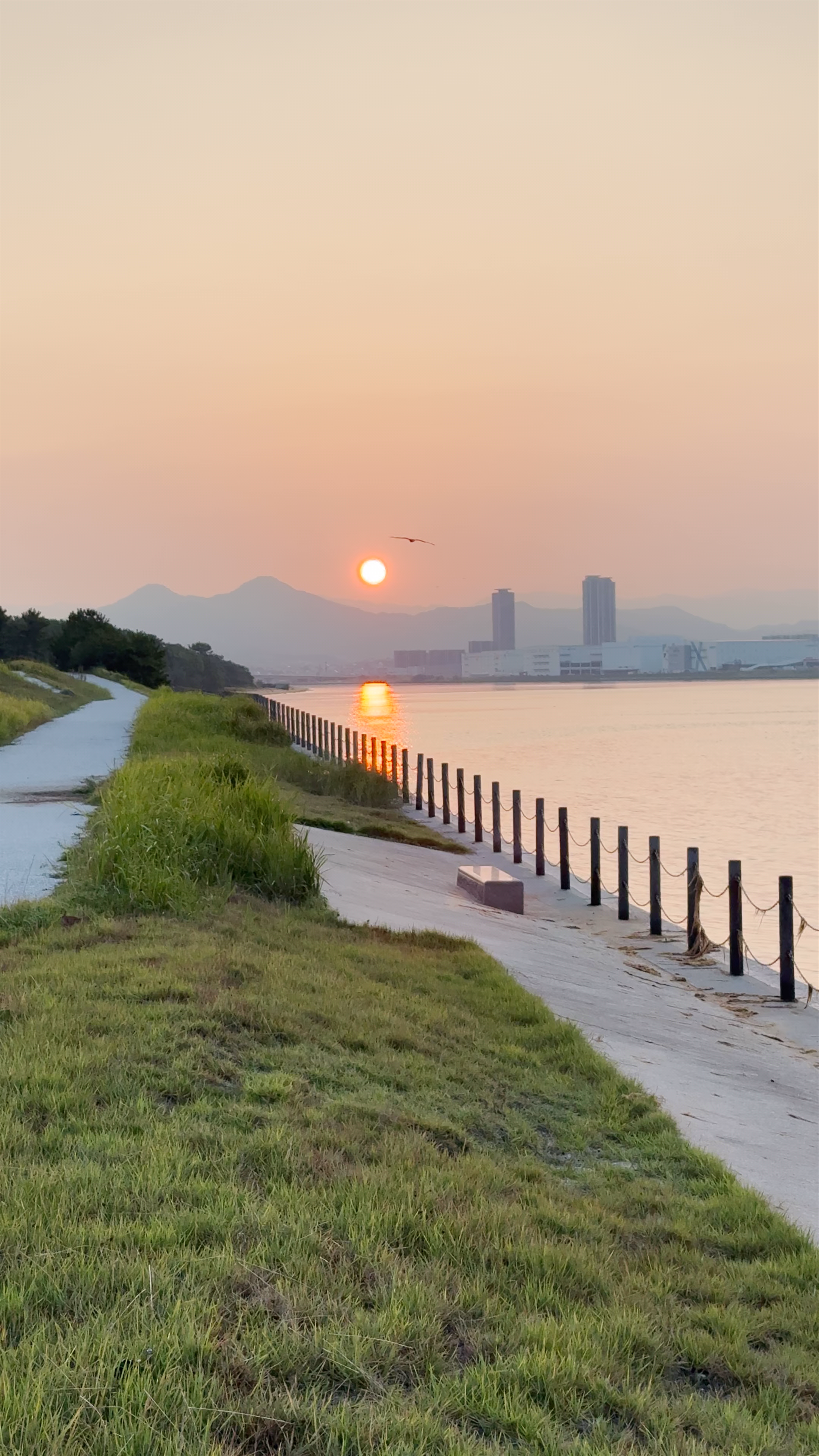 Serene Sunset Along Fukuoka Waterfront in Higashi Ward