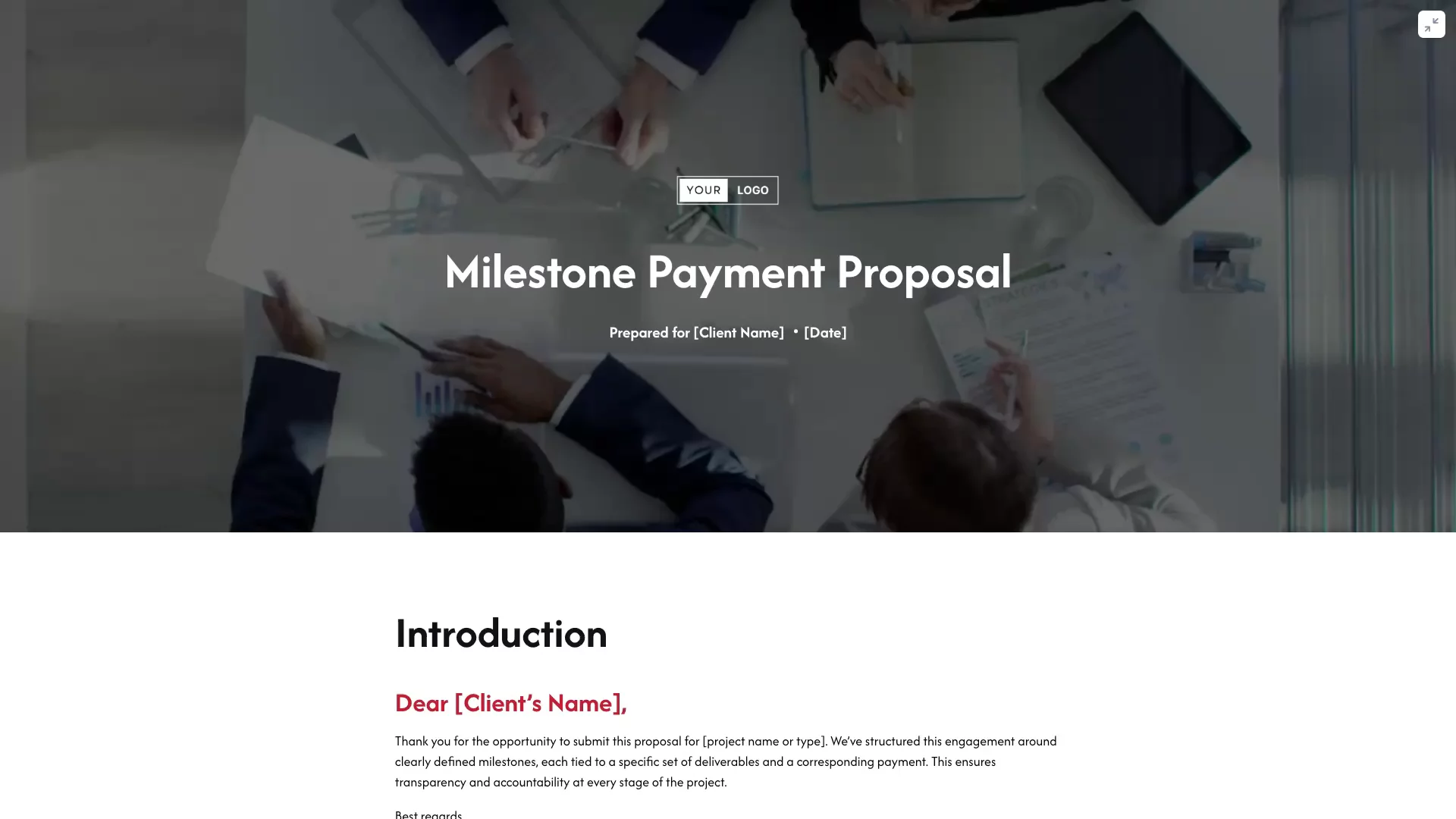 Preview of Milestone Payment Proposal Template
