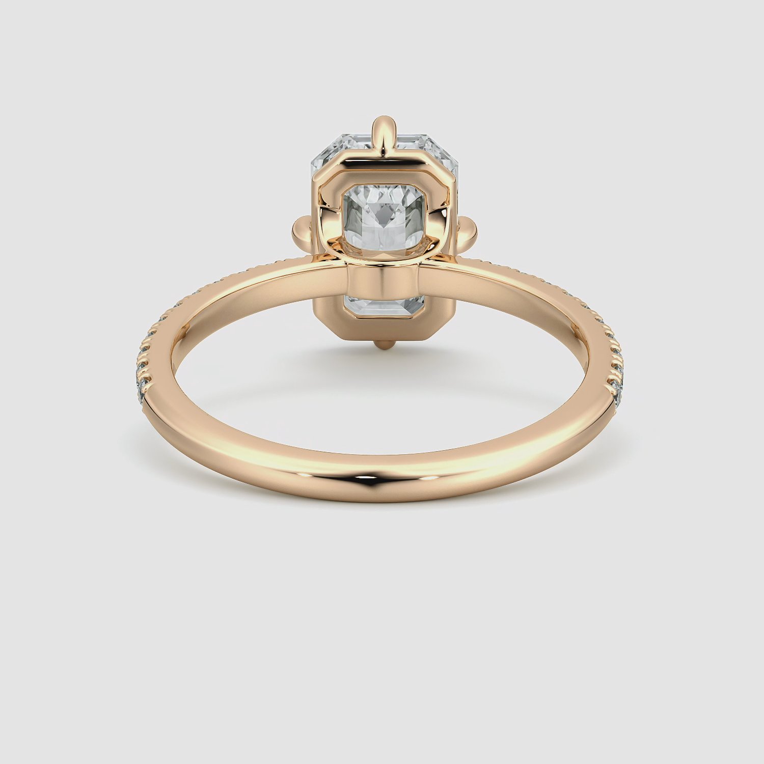 Anillo de compromiso Compass | Esmeralda | 14k | Oro rosa | bandAccent: Pavé | diamondOrientation: vertical | caratWeight: other