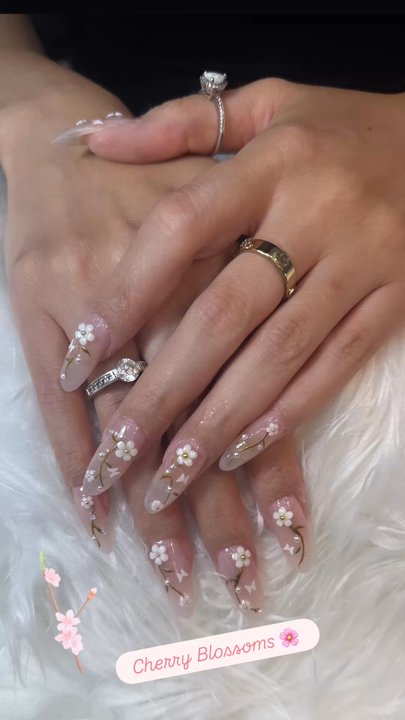 Vanity Nail & Spa - Cherry Blossom 3D nail art was so fun done by Calvin - Nail Salons Near Me - Palmdale, California