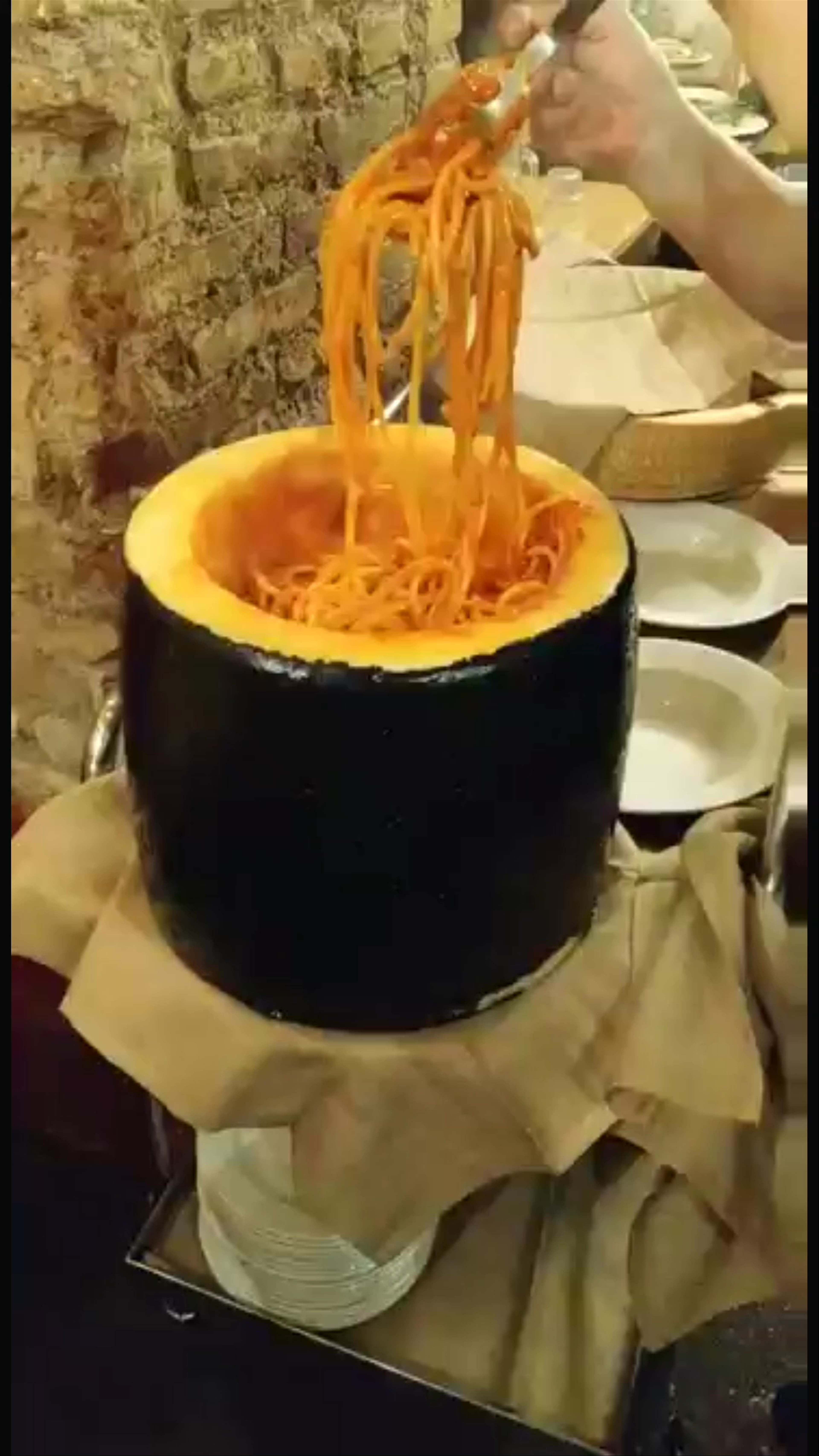 Authentic Spaghetti Served Inside a Pumpkin at Trattoria Vecchia Roma