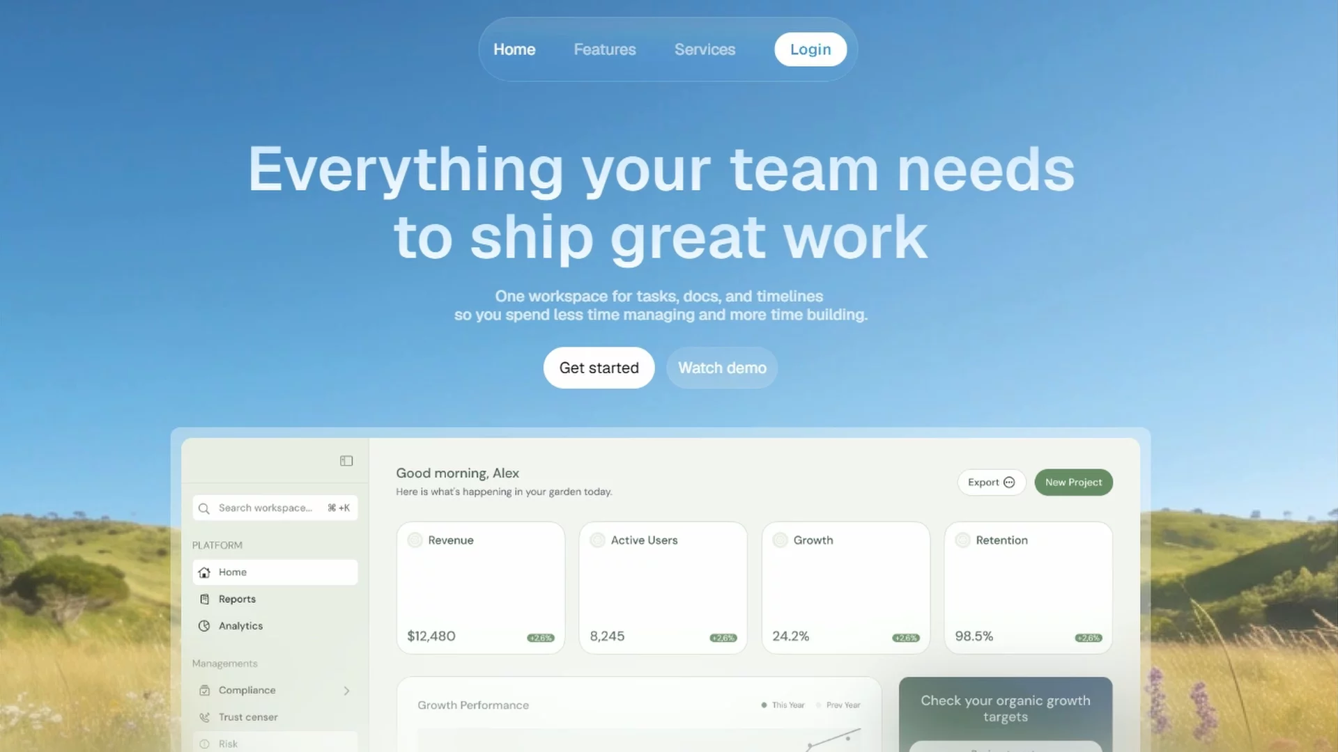 Another Hero section study + sound design experiment. ✨Tried to build a calm, relaxed dashboard vibe where the interface and audio blend seamlessly, what do you think?