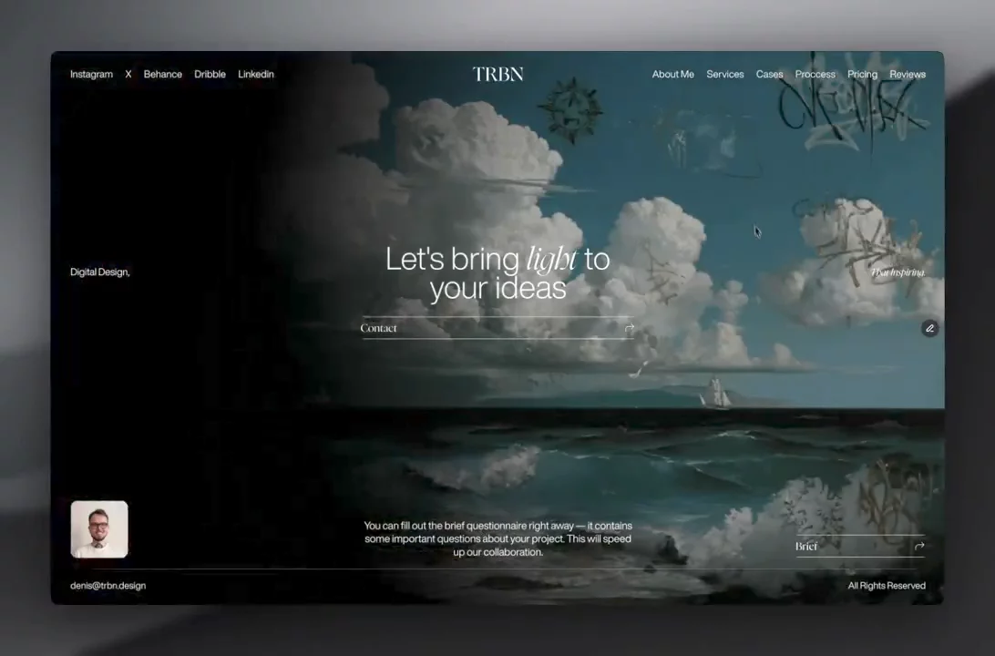 The footer on my Framer portfolio site combines Framer and Unicorn Studio.Light up your brief.