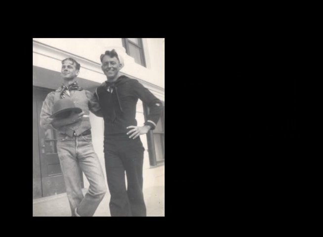 A veteran reflects on his military service while reviewing historical photographs of his time in the US Navy. The presentation transitions between personal narration and archival images of sailors and naval operations.