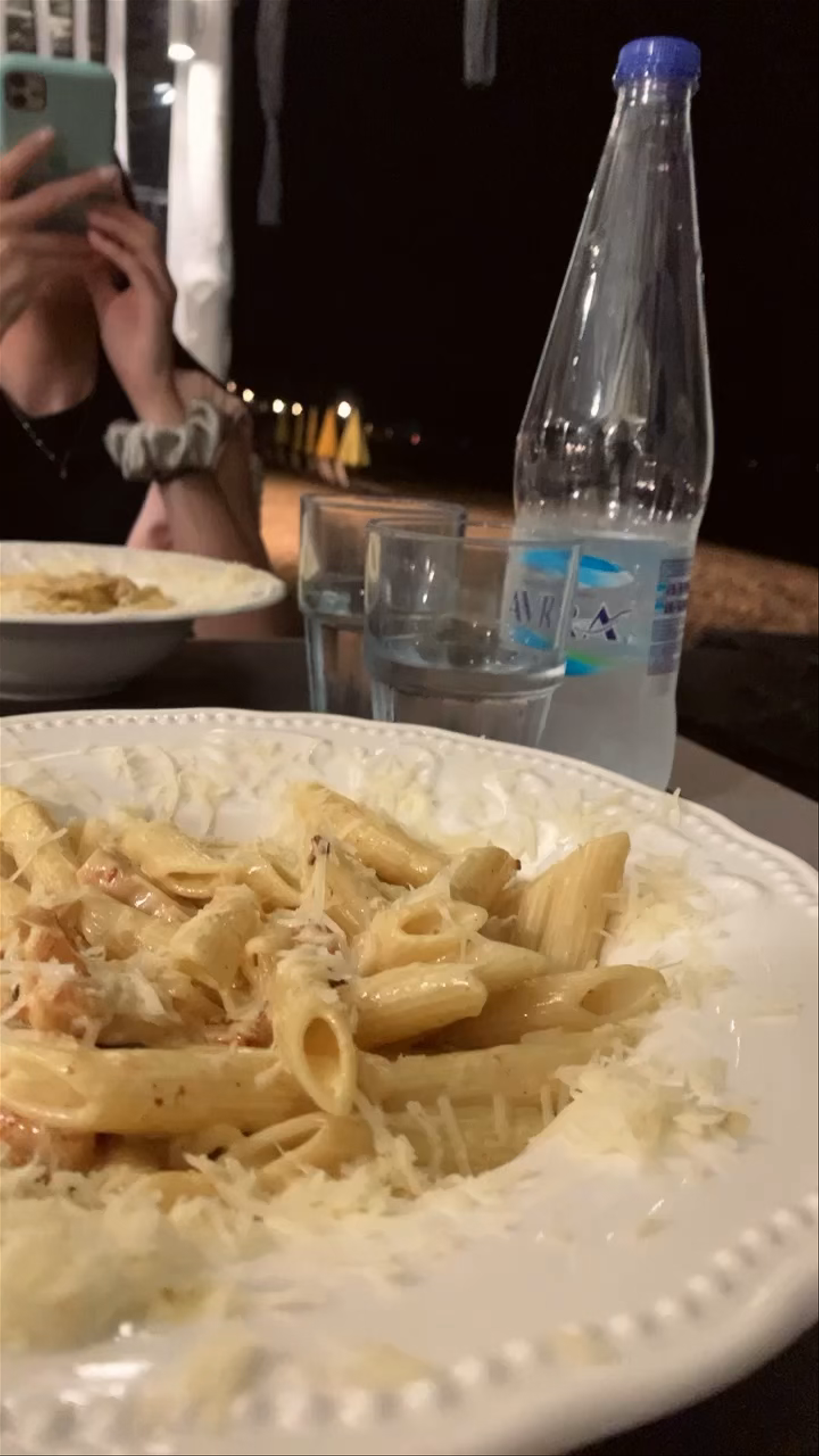 Nighttime Pasta Delight at Molos Cafe Pizza Pasta in Olympiada, Greece