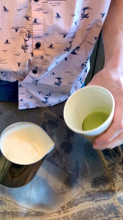 Kindred Coffee & Kitchen - Barista pouring Oat Matcha Latte - Coffee & Tea Near Me - Jamestown, North Carolina