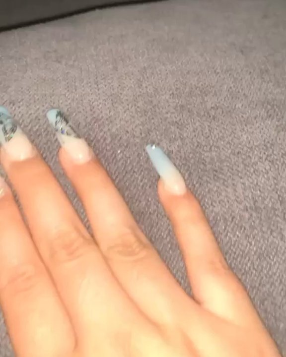 Agave Haus  - Baby blue boomers(ombre" with rhinestones and holographic butterfly decals - Hair Salons Near Me - Redding, California
