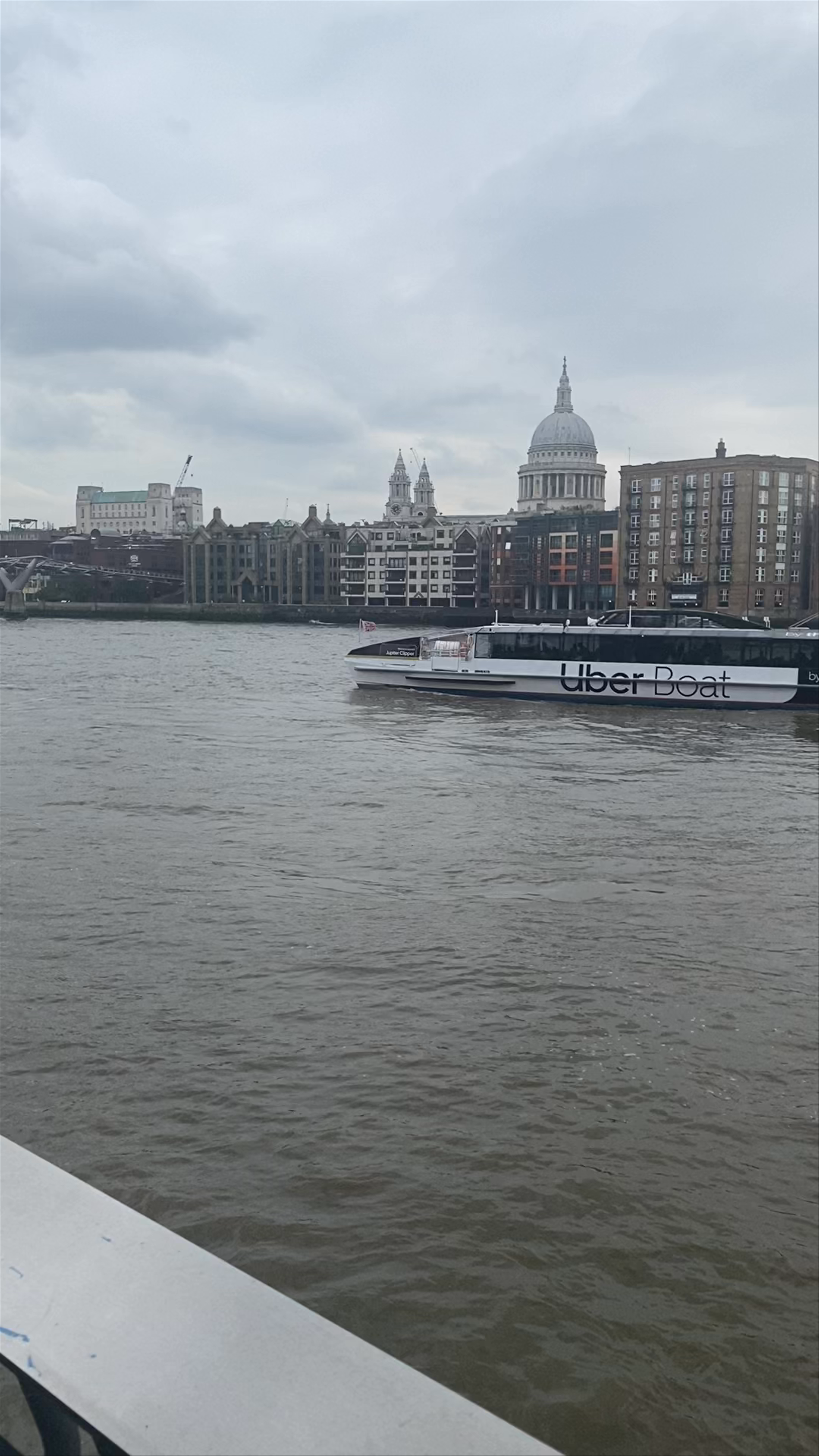 Bankside Pier River Thames Views with Uber Boat and St. Paul's Cathedral