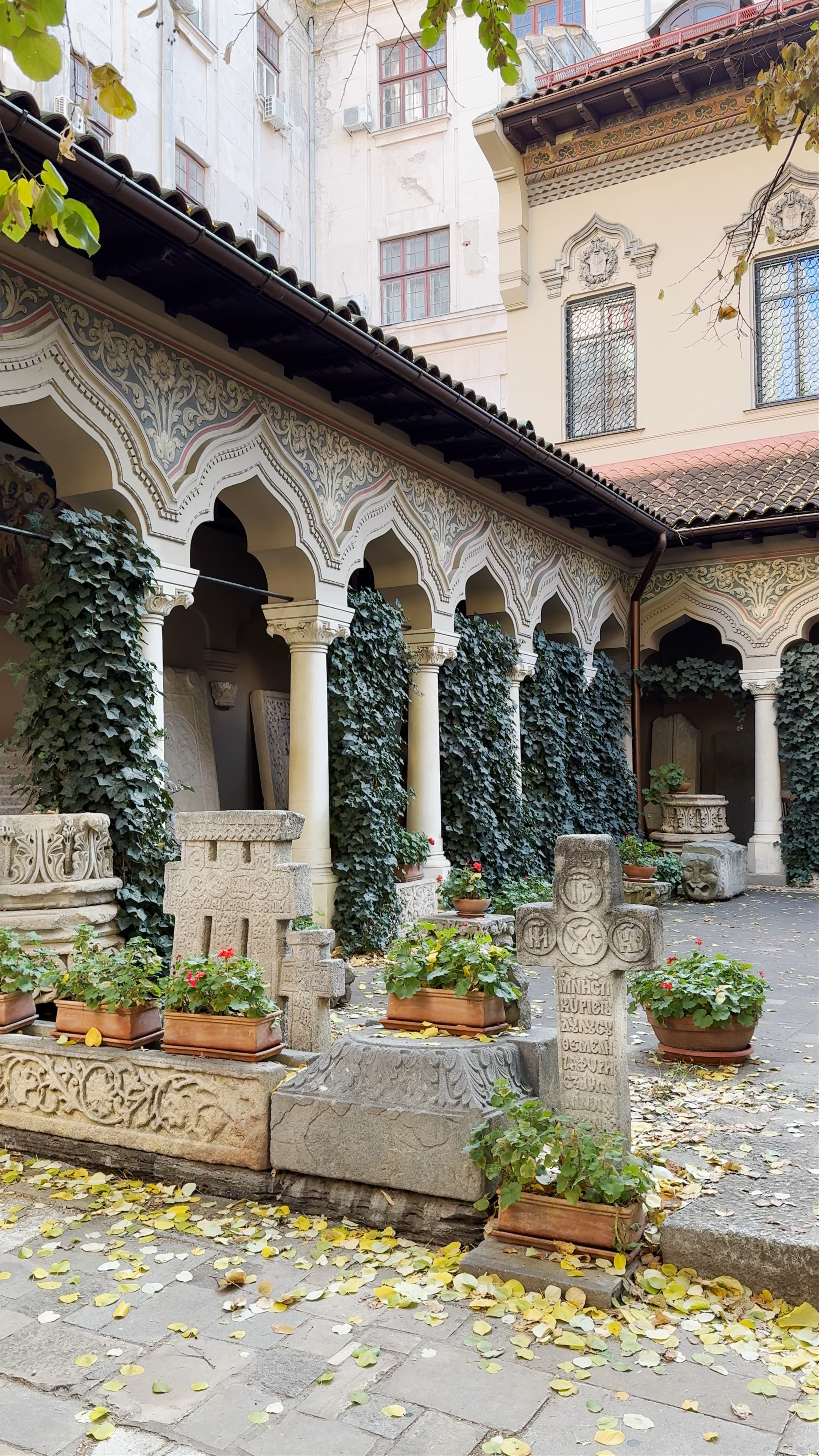 Stavropoleos Monastery Courtyard: A Peaceful Autumn Escape in Bucharest