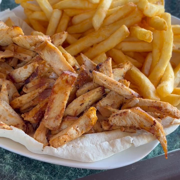 Med Cuisine - Chicken Shawarma platter and vegan platter with a side of fries - Mediterranean Near Me - Tucson, Arizona