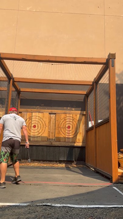 Axe Throwing at Tamarack Resort - Started out with 2 hands and got it somewhat wired but it was boring compared to one hand. - Axe Throwing Near Me - Donnelly, Idaho