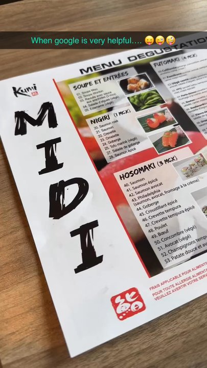 Sushi Kumi - The menu! - Sushi Bars Near Me - Quebec City, Quebec