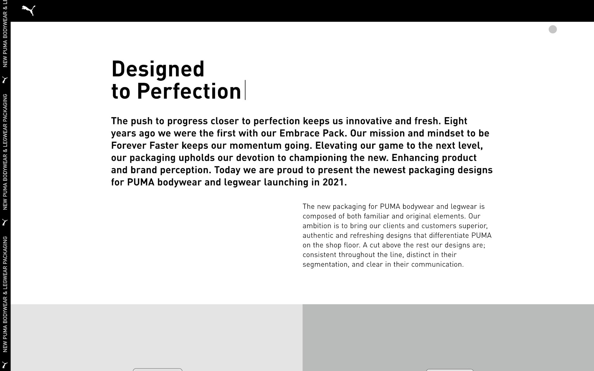 Screenshot of the Phase 2 Puma Bodywear Website showing two text paragraphs