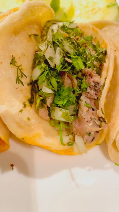 Tacos El Poblanito - Green sauce on Brisket taco - Food Trucks Near Me - Brooklyn, New York